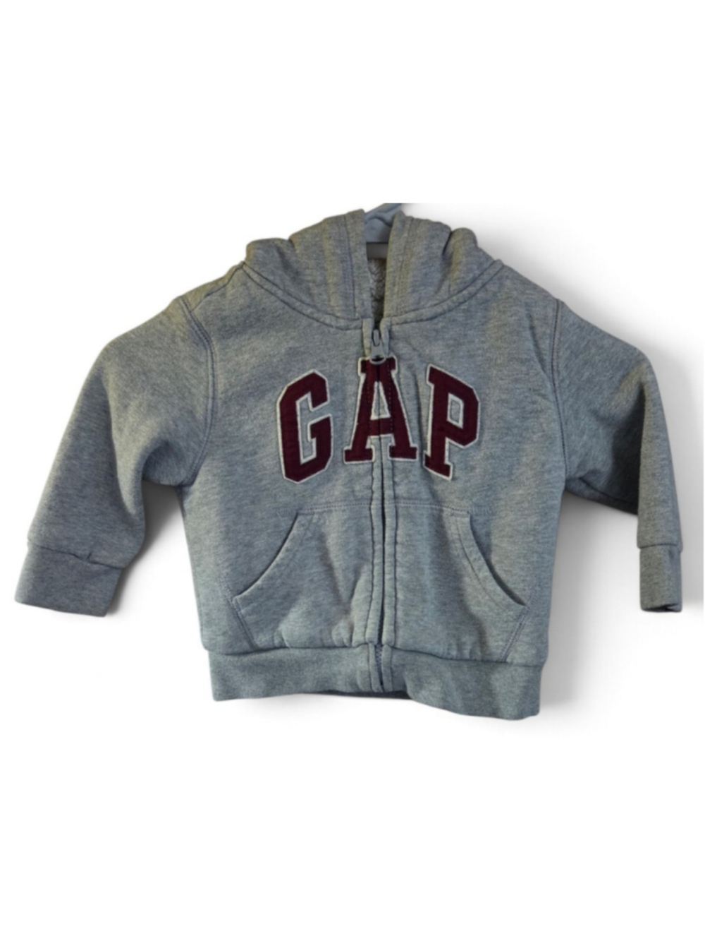Baby Gap Grey and Maroon Zip-Up Hoodie, 18-24 Months
